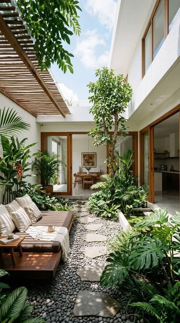 Jardim interno com pedras